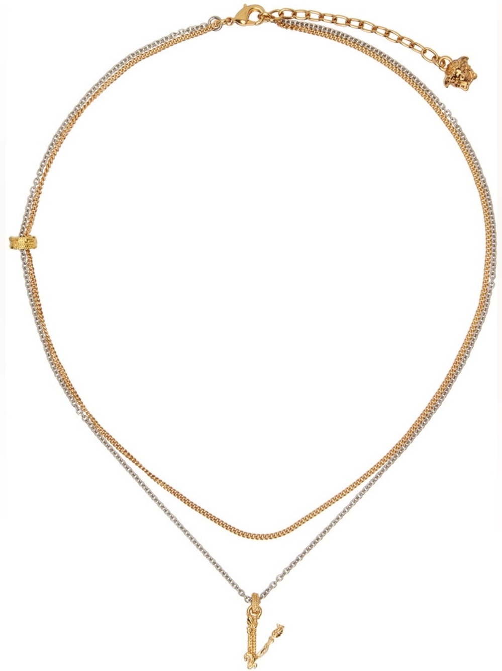 Versace Virtus Two-Tone Silver & Gold Layered Chain Necklace